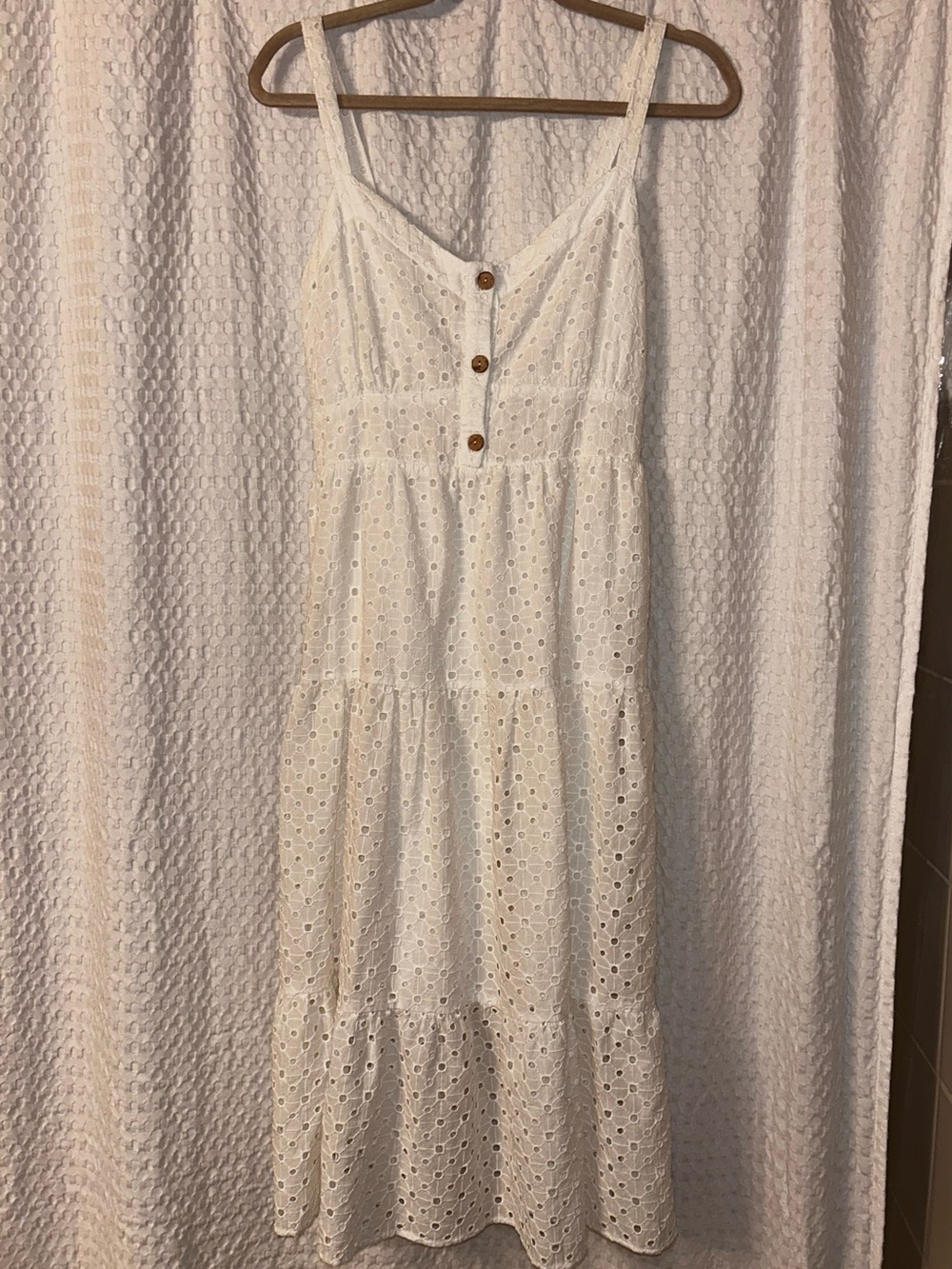 ZARA - White Eyelet Midi Sundress with Button Front - Medium